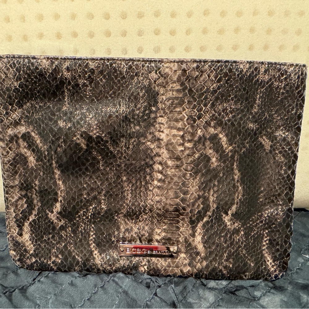 BCBGMaxAzria Brown Snake-Print Womanโs Clutch Wallet